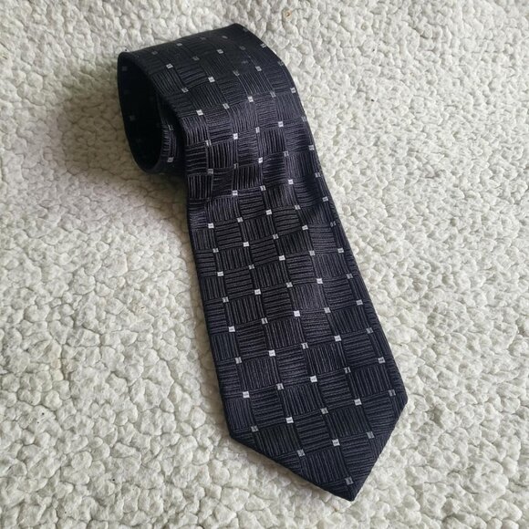XMI Platinum Mens 100% Italian Silk Necktie Grey and White, 59" 3.5" wide - Picture 1 of 3